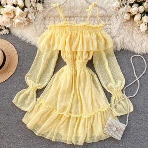 Yellow Off-The-Shoulder Flowy Dress